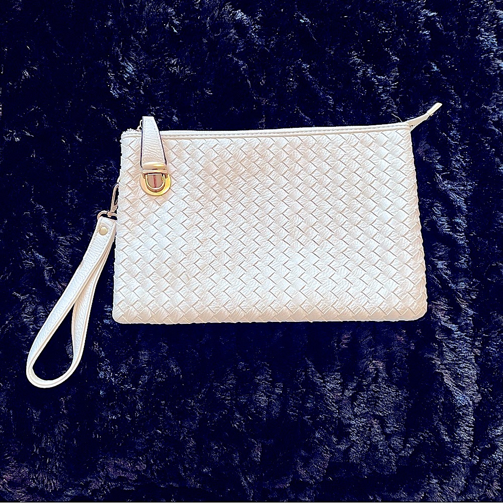 White Woven Bag with Gold Tone Hardware